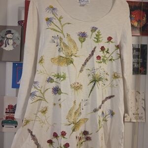 April Cornell Cream Floral Tunic Size Small Beautiful Flowy Cream Blouse Top